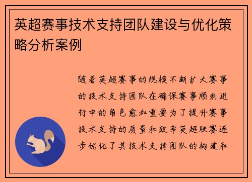 英超赛事技术支持团队建设与优化策略分析案例